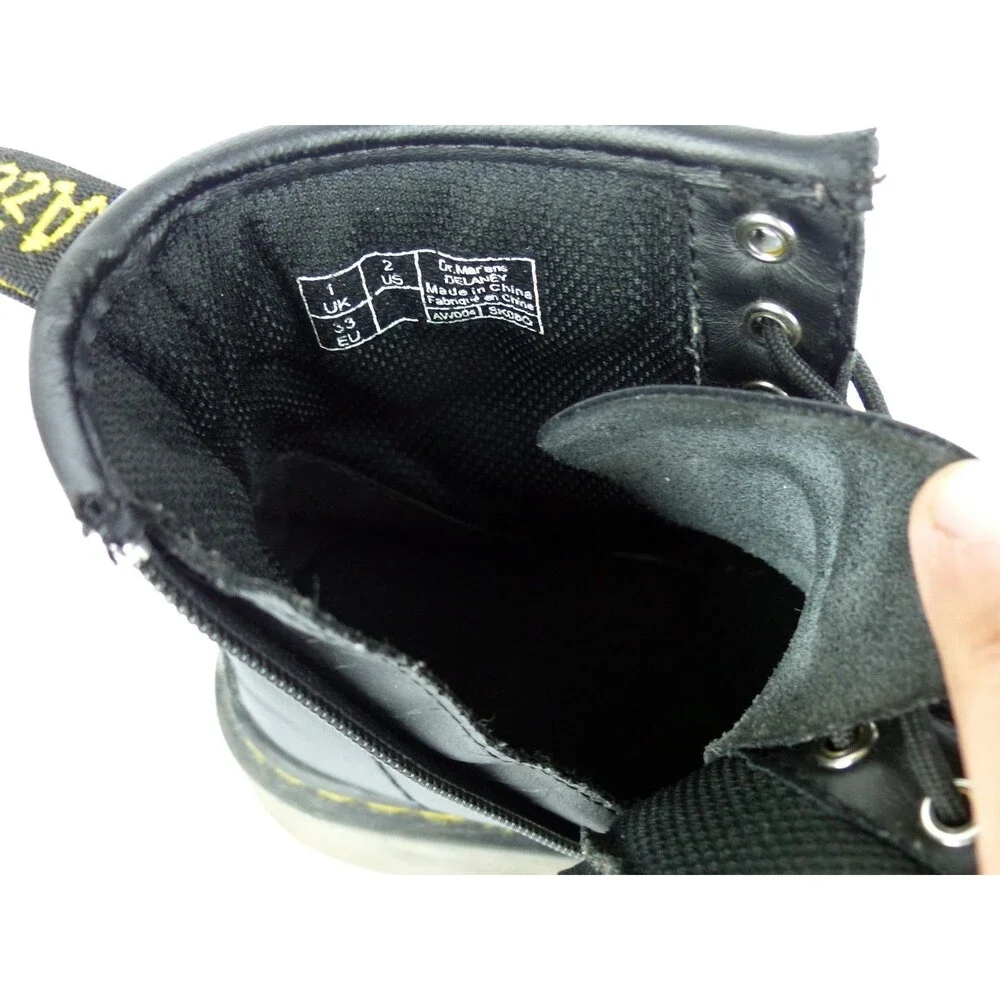Dr. Martens KIDS US2 Unisex Delaney Combat Boots Black Leather 8 Eye Side Zip